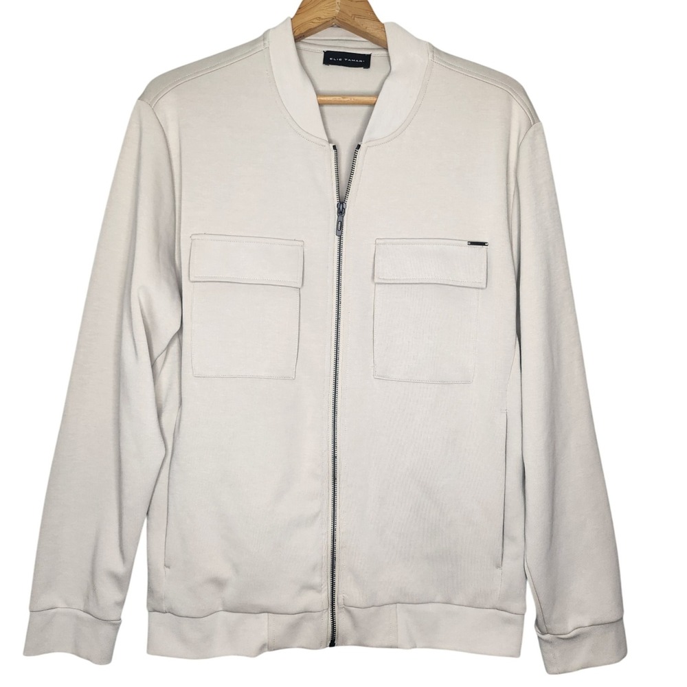ELIE TAHARI Men's Beige Long Sleeve Zip Up‎ Flap Pocket Jacket Size Large